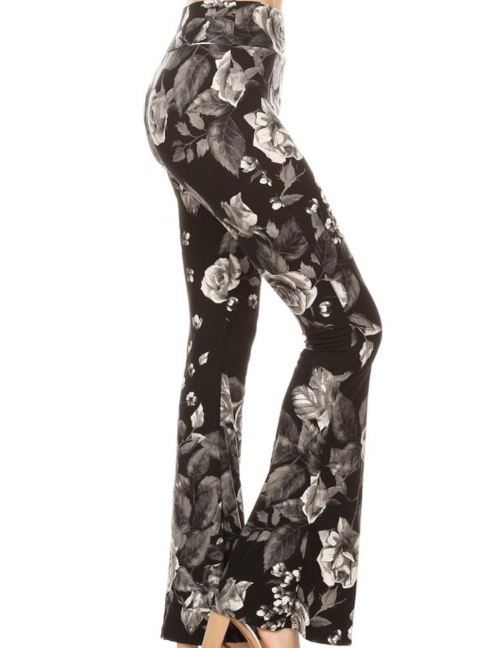 Women's Ultra Soft High Waist Flare Yoga Leggings Blk Grey Flowers S - XL